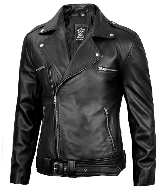 Men's Black Leather Biker Style Jacket