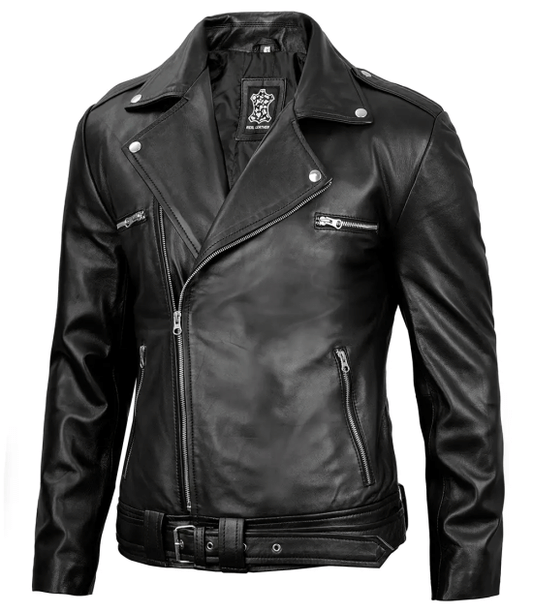 Men's Black Leather Biker Style Jacket