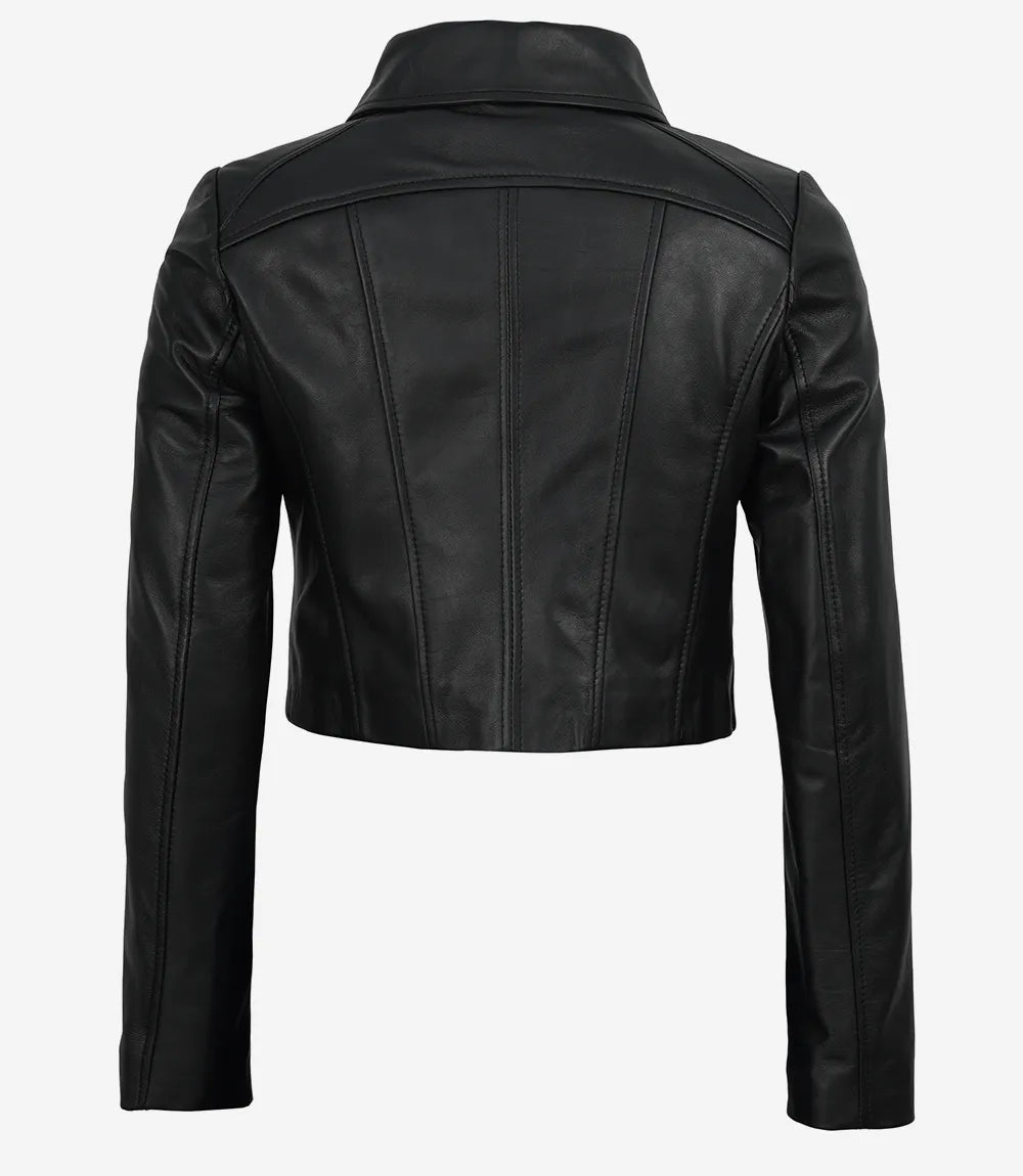 Women's Black Cropped Leather Jacket