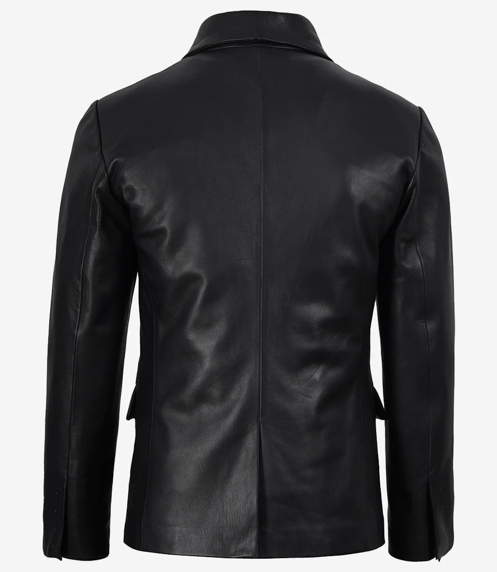 Men's Black Lambskin Leather Blazer Shawl Lapel - Single Button