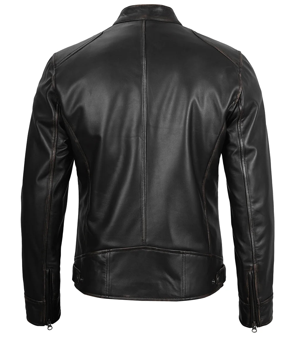 Arya — Men's Black Lambskin Cafe Racer Jacket