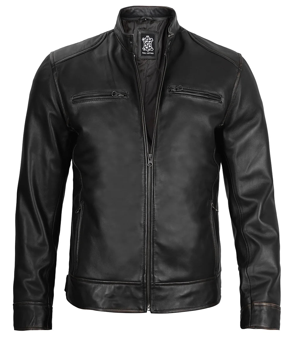 Arya — Men's Black Lambskin Cafe Racer Jacket