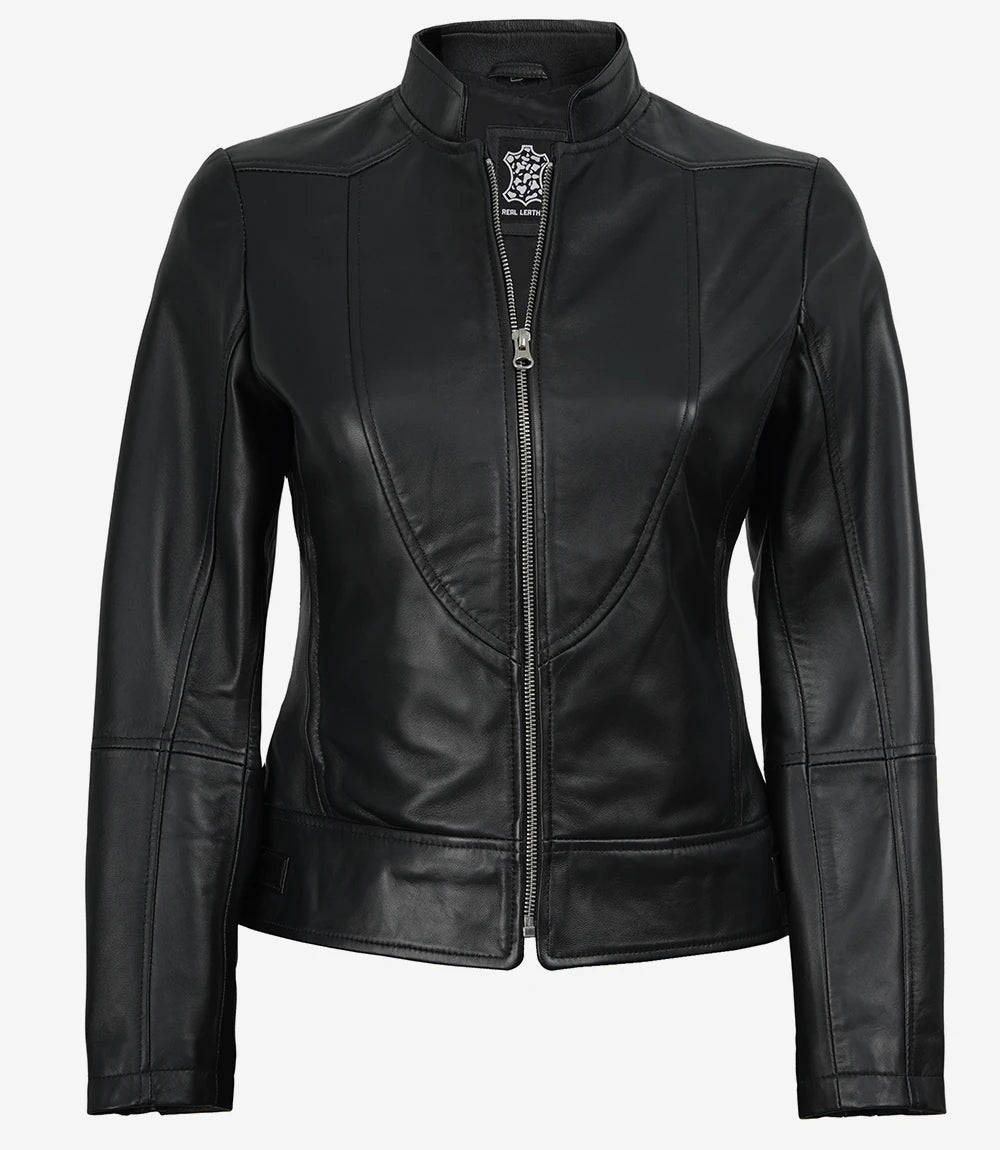 Women's Black Cafe Racer Leather Jacket