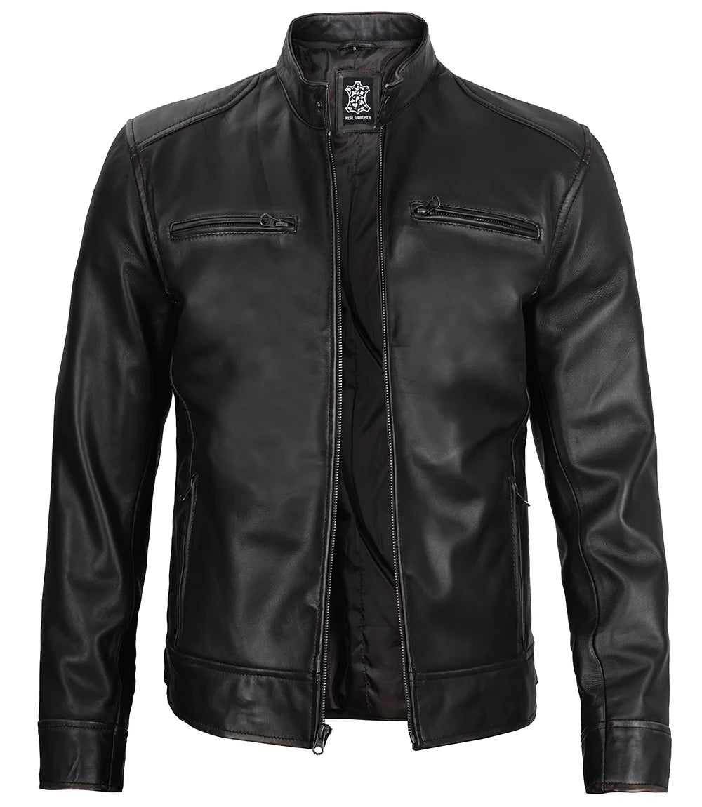 Arya — Men's Black Lambskin Cafe Racer Jacket