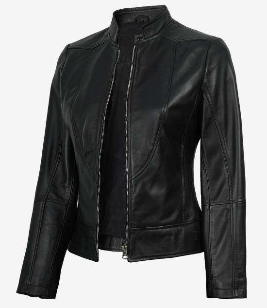 Women's Black Cafe Racer Leather Jacket