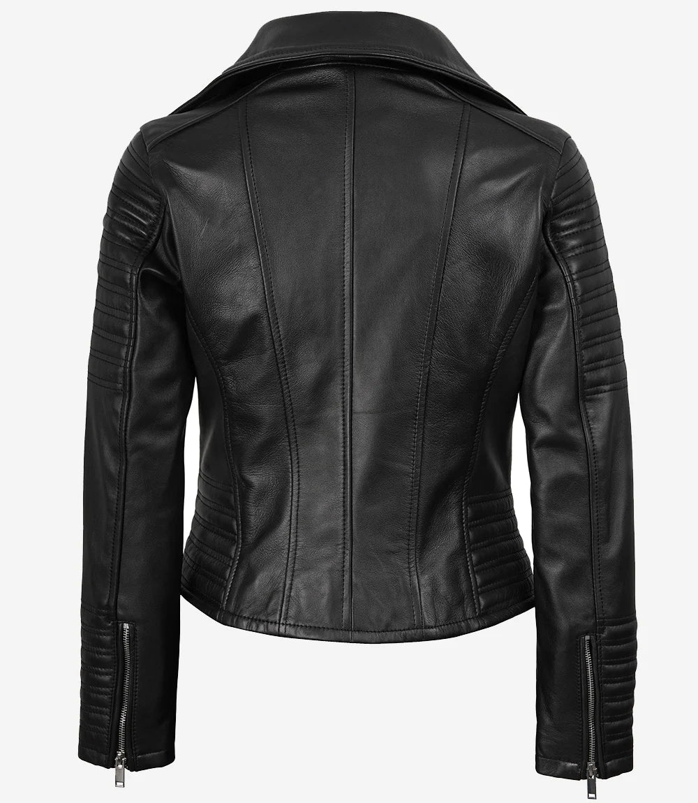 Women's Black Asymmetrical Biker Leather Jacket