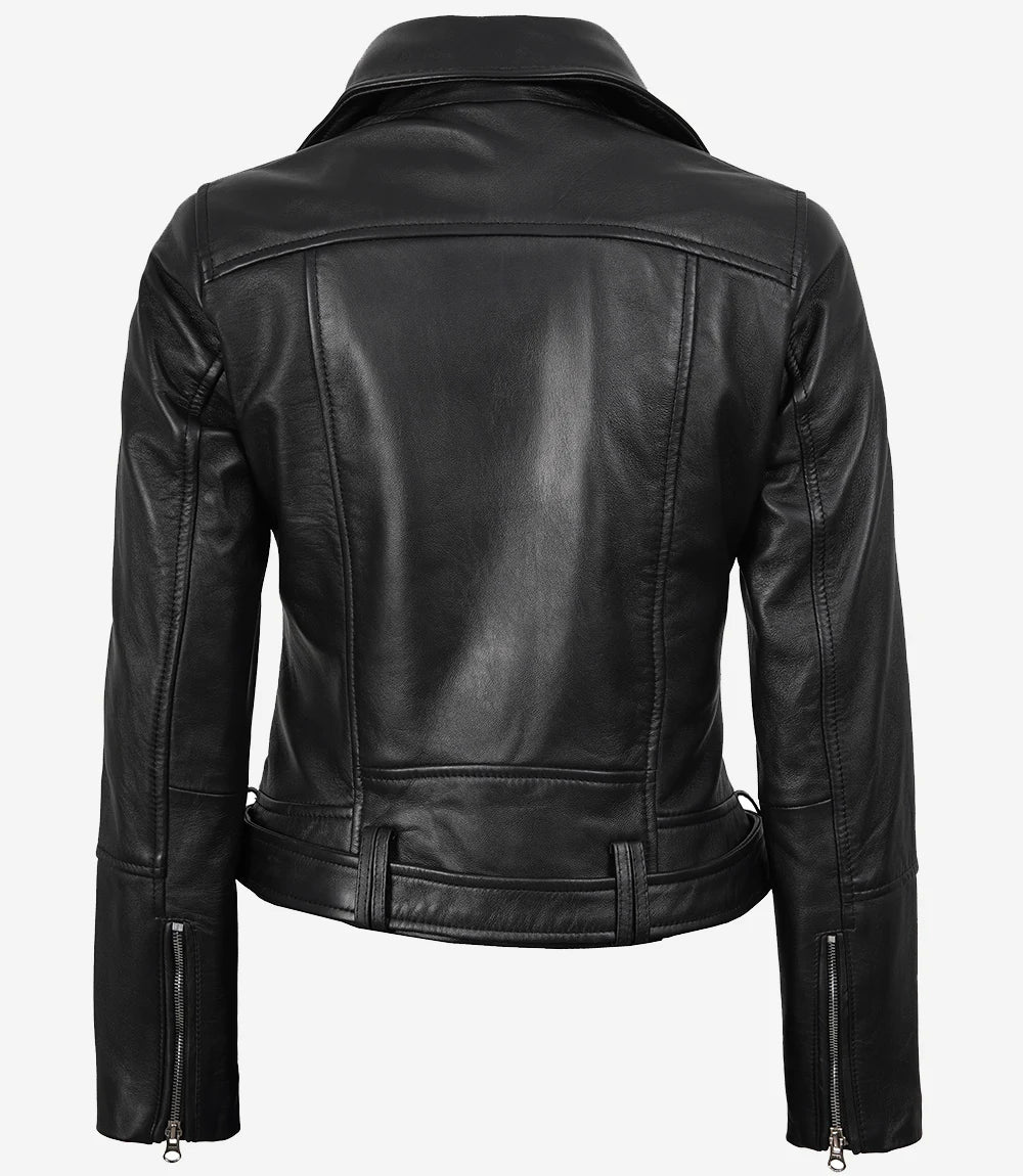 Women's Black Leather Asymmetrical Biker Jacket