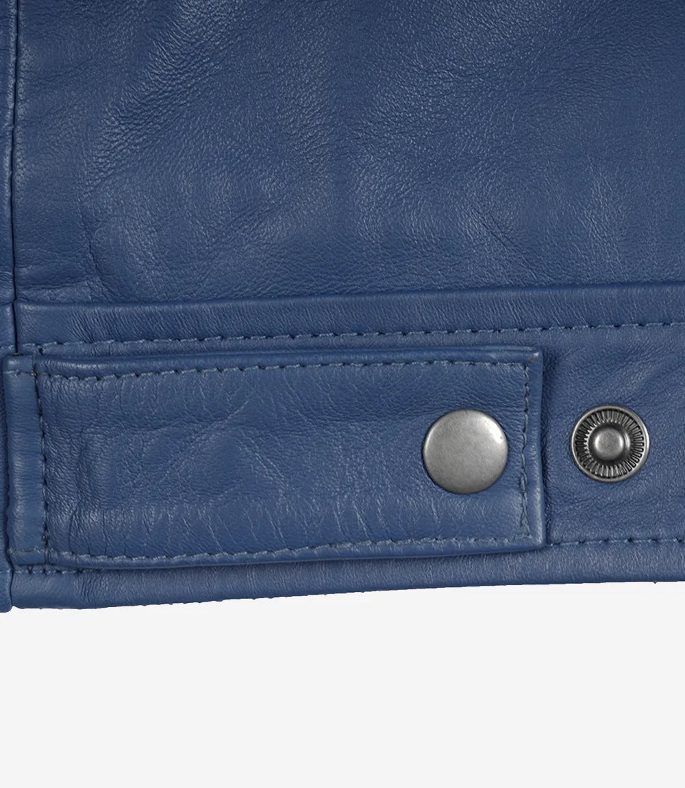 Men's Blue Real Leather Harrington Jacket