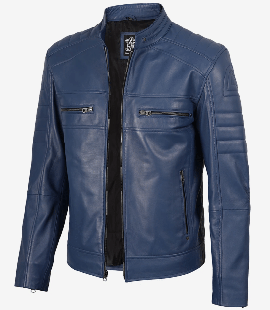 Arya Men Cafe Racer Blue Real Leather Jacket