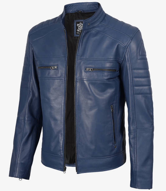 Arya Men Cafe Racer Blue Real Leather Jacket