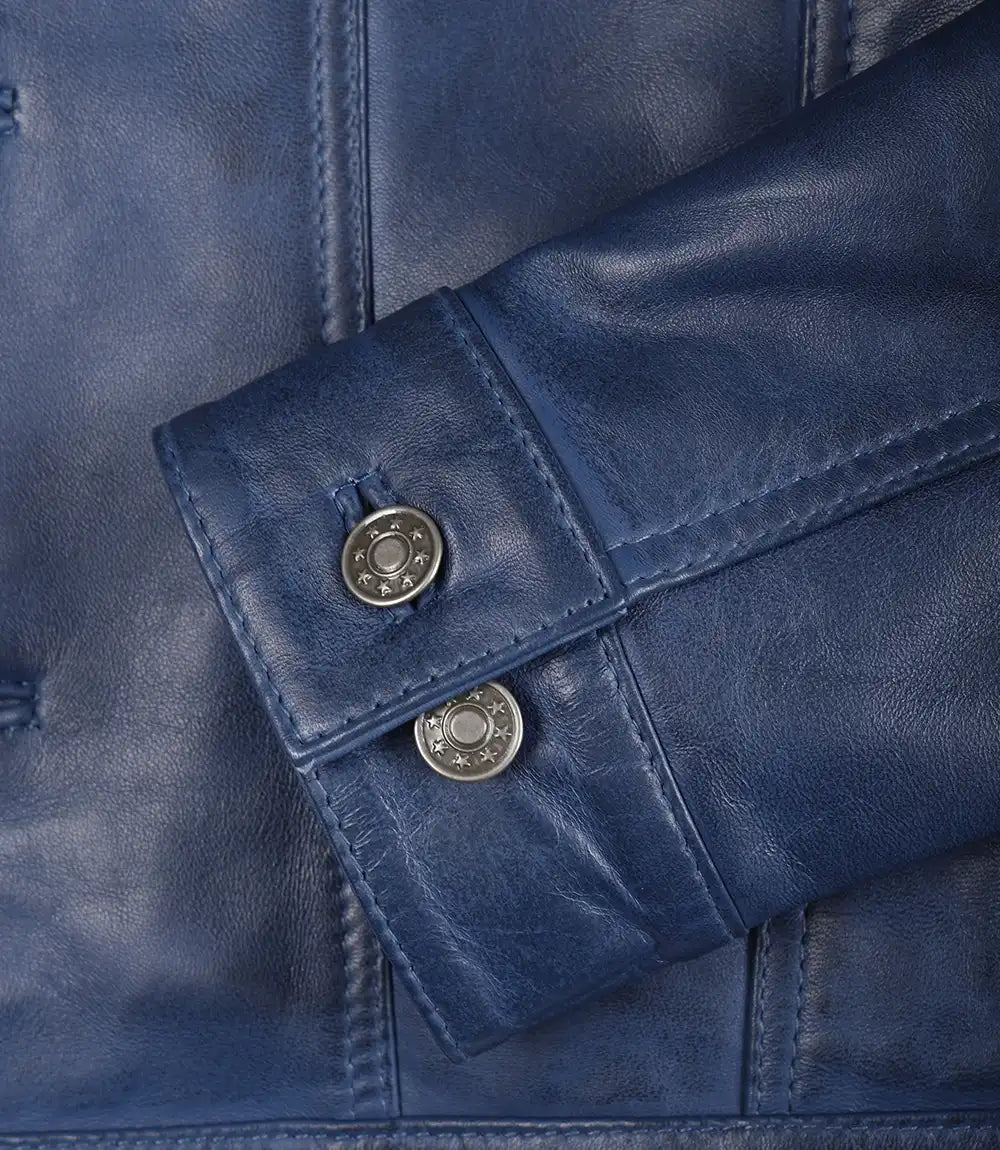 Mens Trucker Blue Waxed Leather Jacket