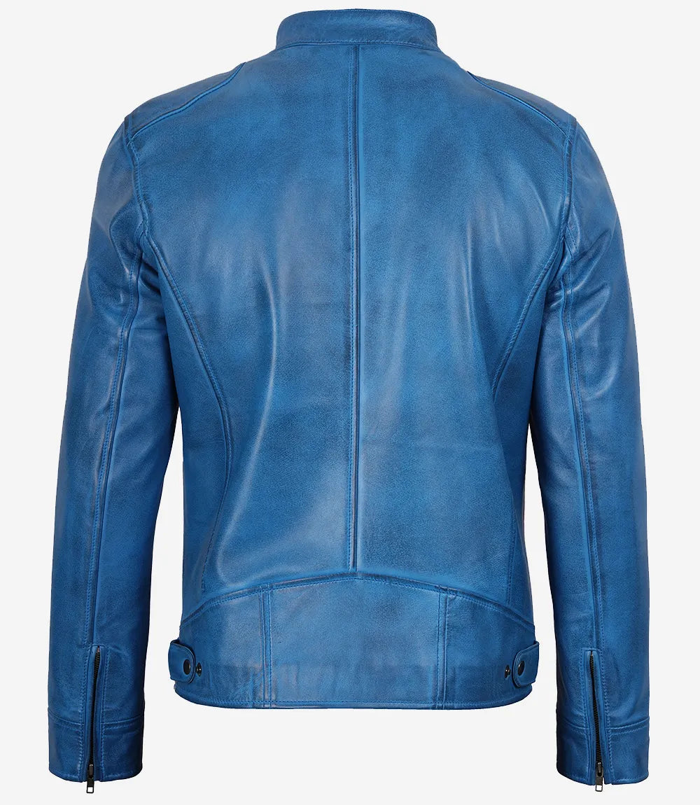 Arya Mens Cafe Racer Blue Leather Jacket