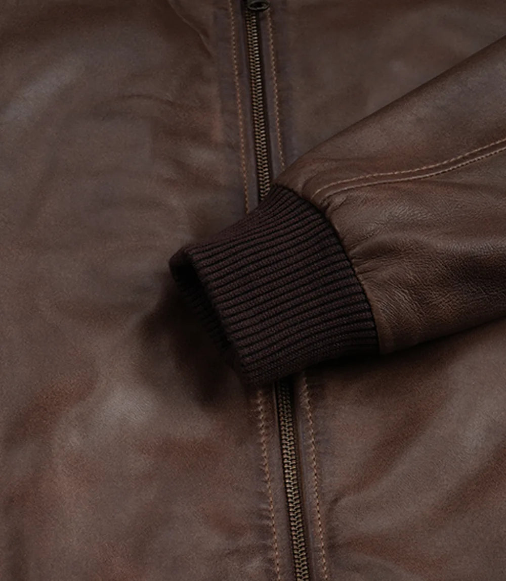 Men's Dark Brown Bomber Real Leather Jacket - Harrington Style
