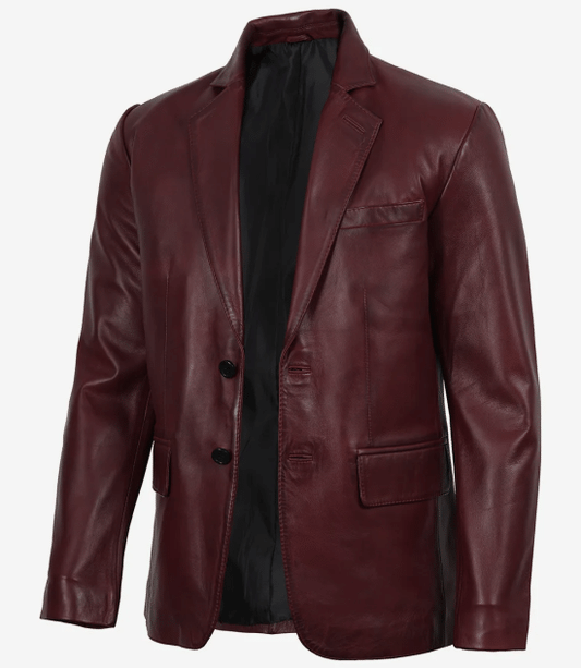 Men's Real Lambskin Burgundy Wax Leather Blazer