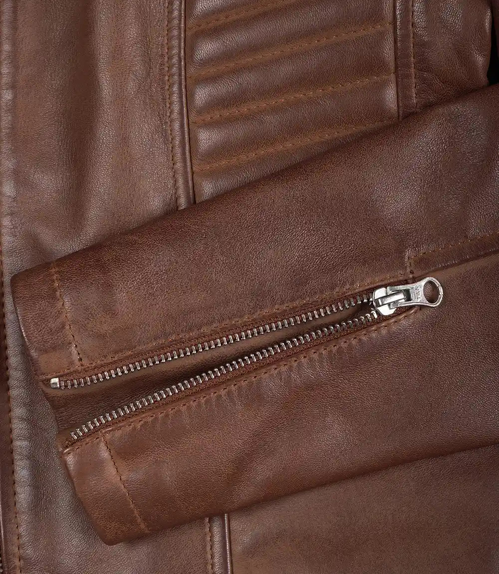 Women's Cafe Racer Cognac Brown Leather Jacket