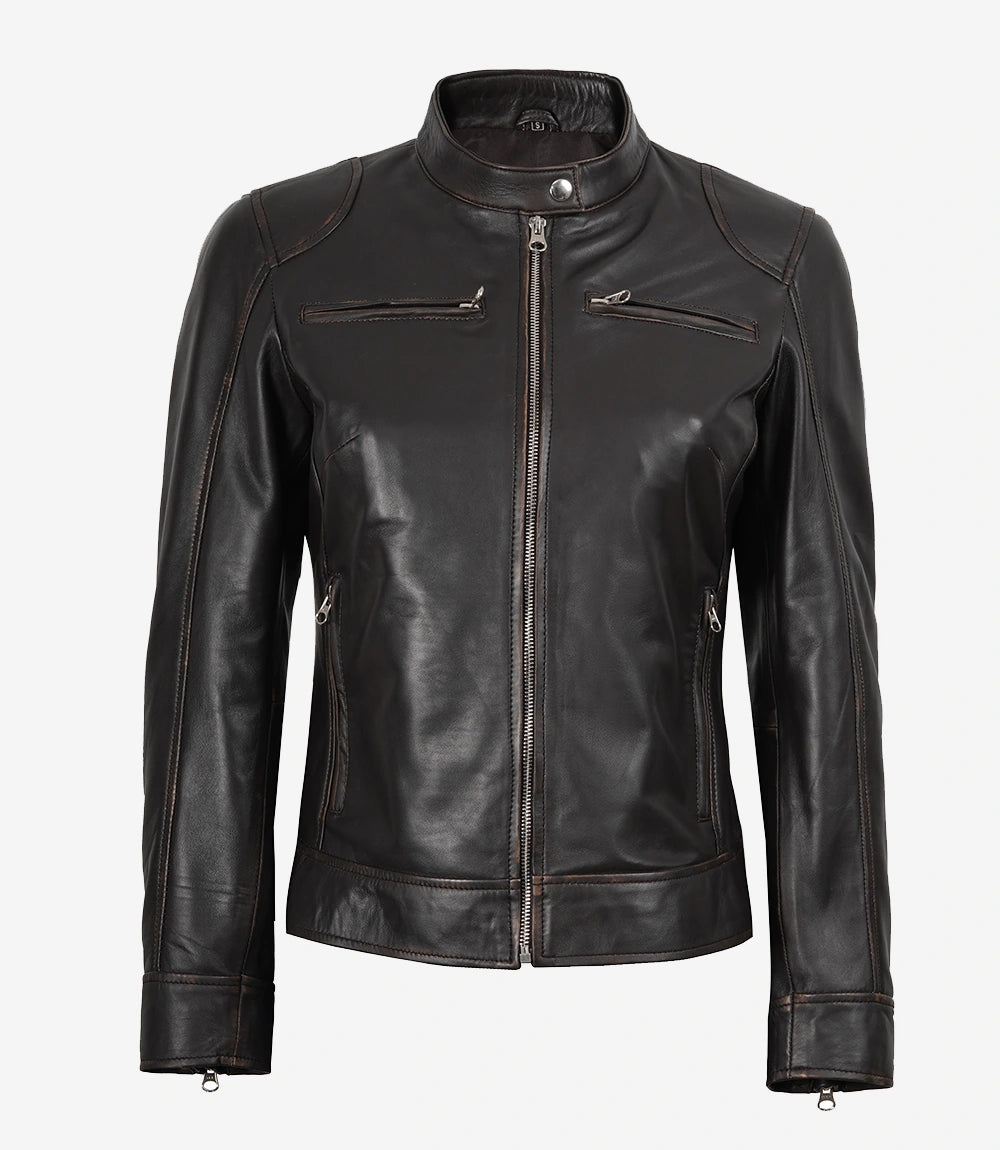 Women's Rub Off Dark Brown Vintage Leather Jacket