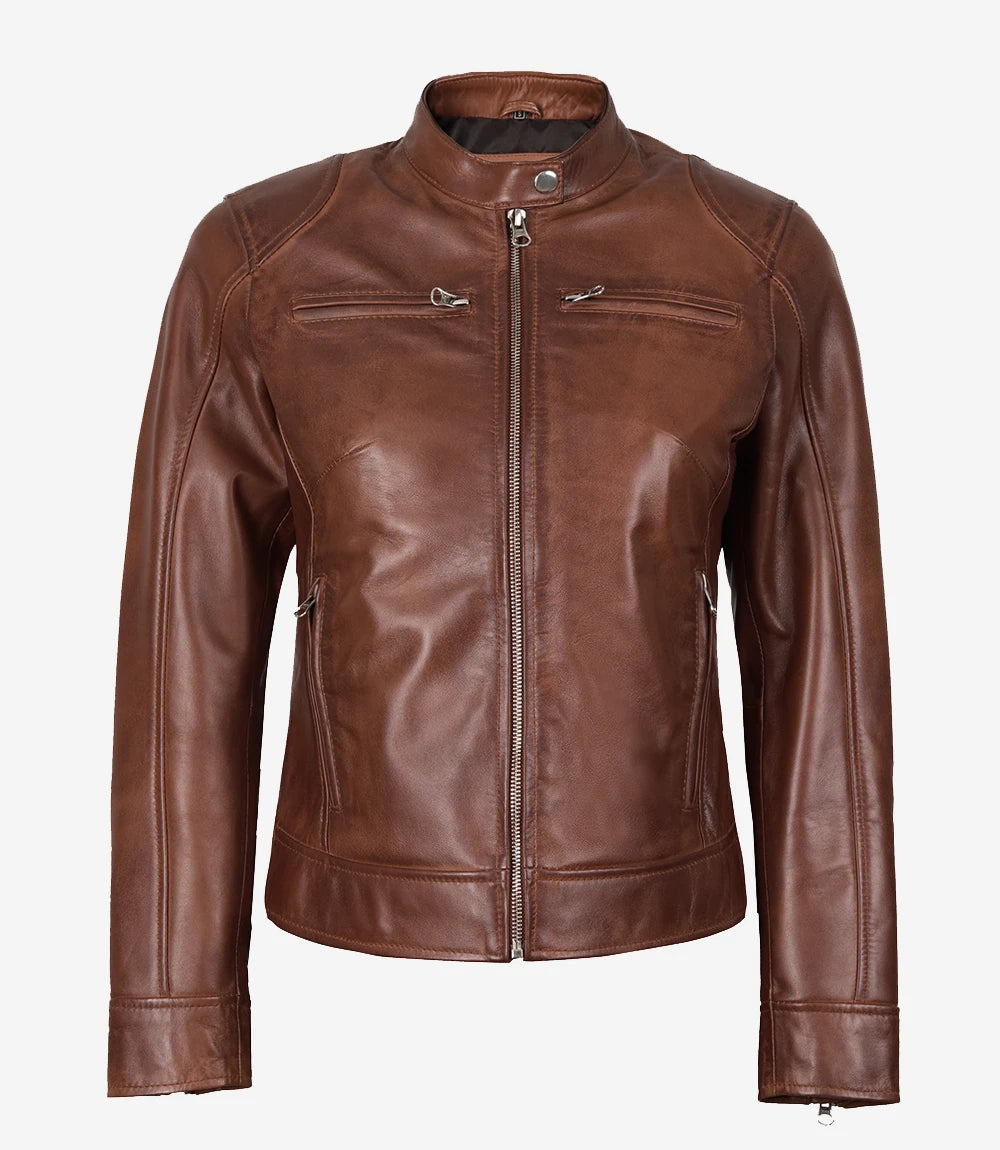 Women's Cognac Brown Leather Jacket