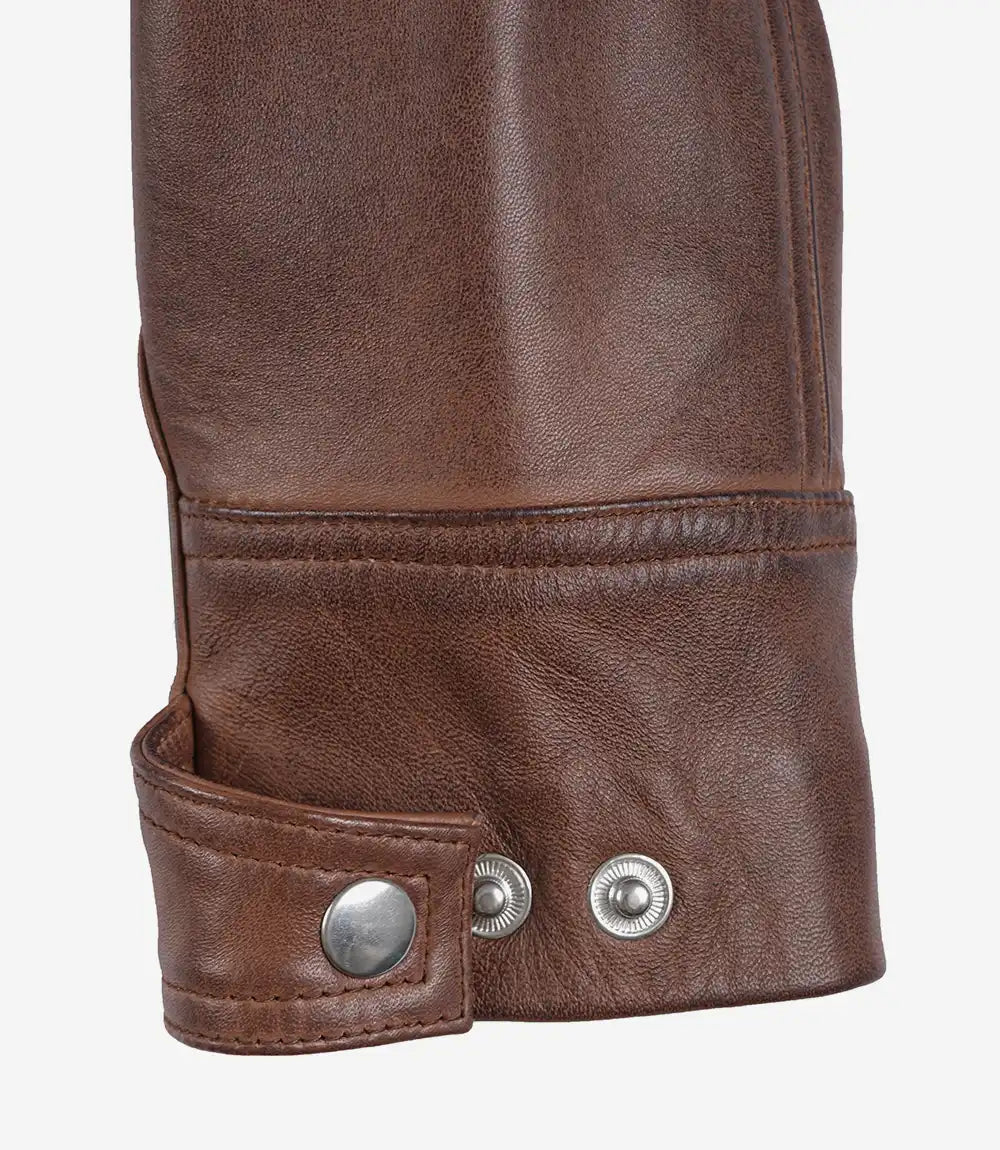Women Cognac Quilted Cafe Racer Leather Jacket