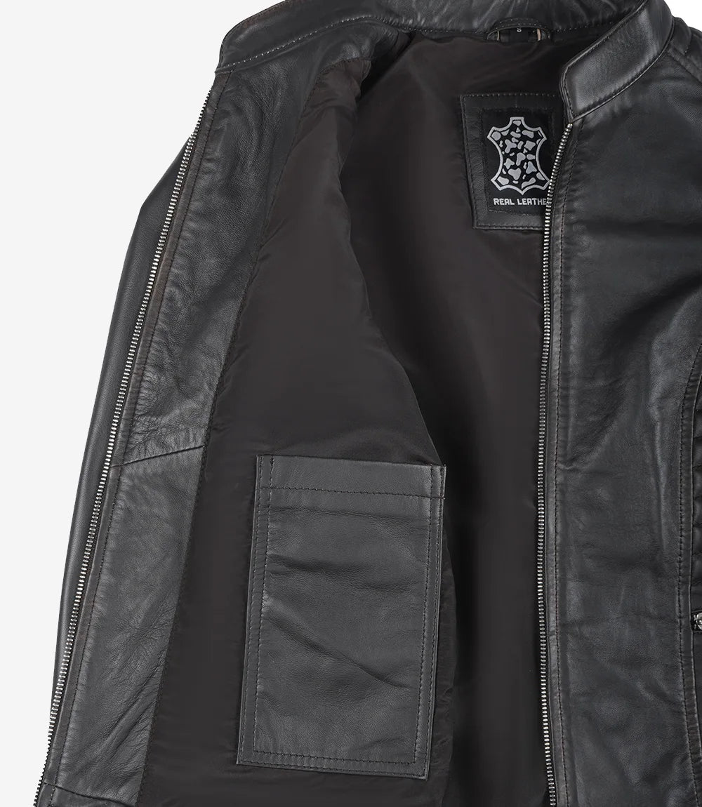 Arya Women's Dark Brown Rub-off Cafe Racer Leather Jacket