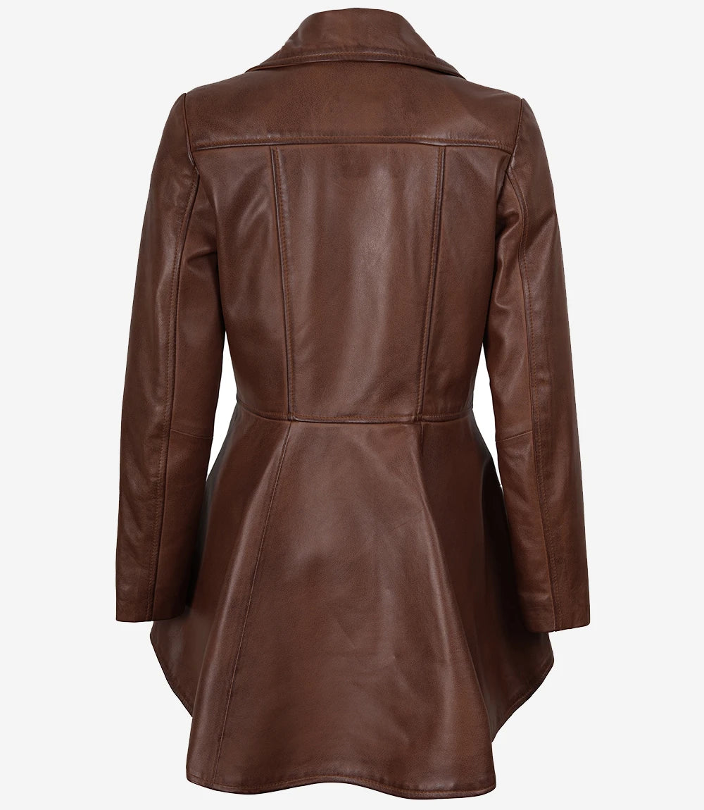 Women's Cognac Brown Wax Peplum Leather Jacket