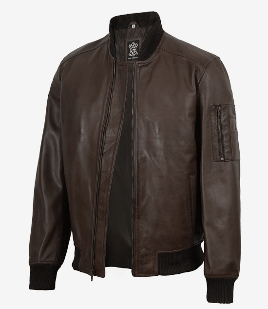 Men's Dark Brown Lambskin Leather Flight Jacket - Bomber Style