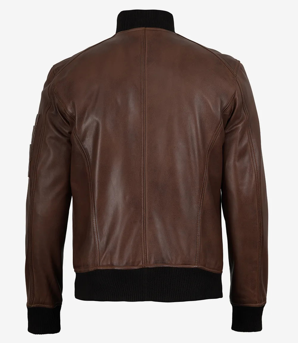 Men's Cognac Brown Leather Flight Jacket - Lambskin Bomber Style