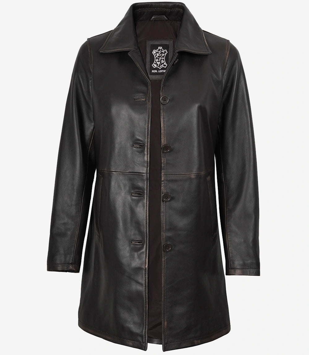 Women's Vintage Dark Brown Lambskin Leather Car Coat