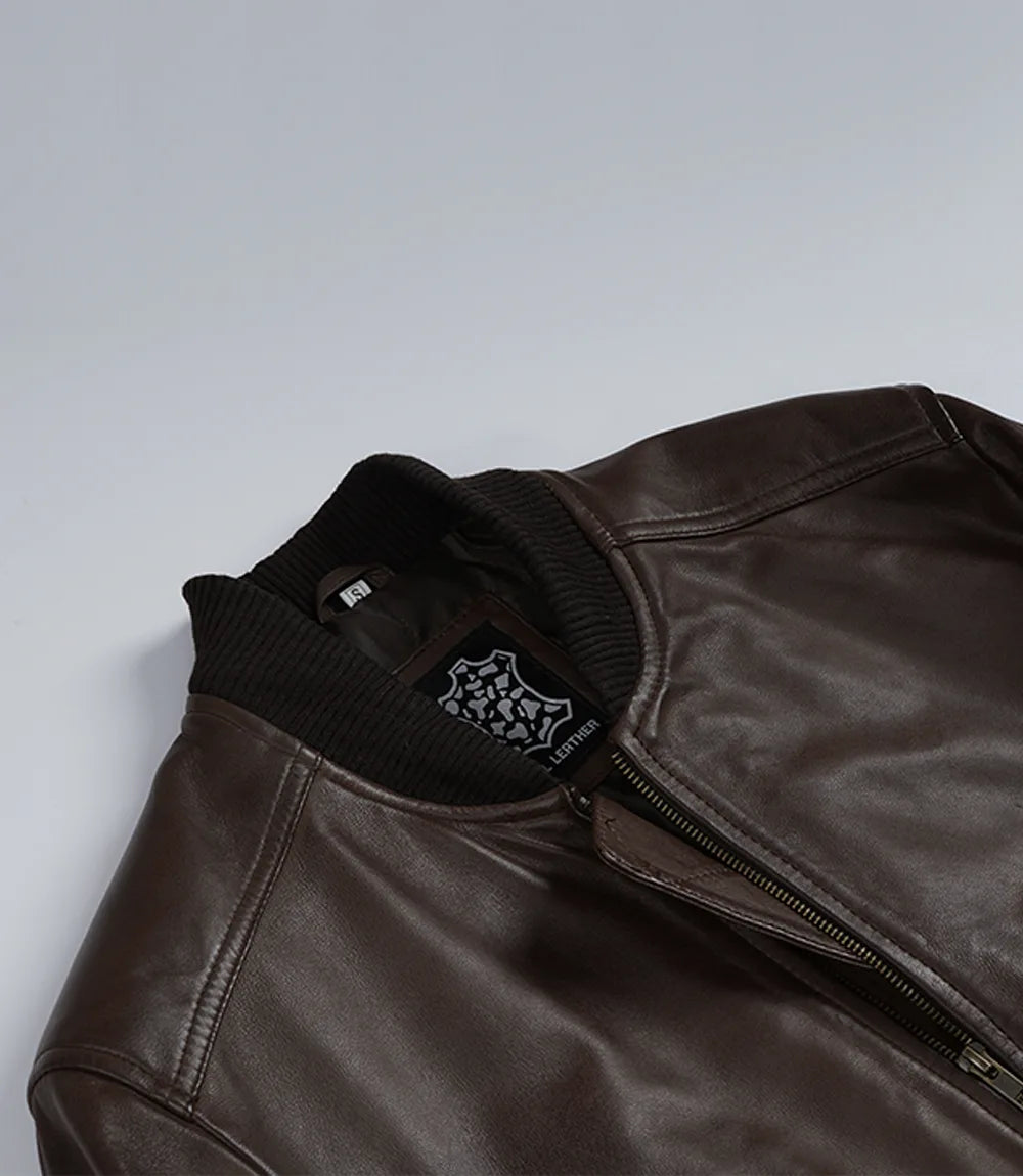 Men's Dark Brown Lambskin Leather Flight Jacket - Bomber Style