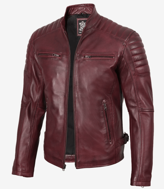 Burgundy Cafe Racer Real Leather Jacket for Men
