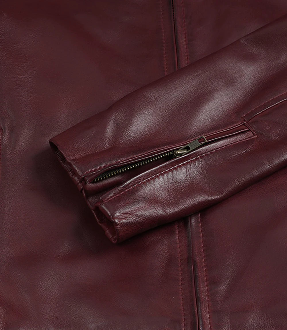Men's Cafe Racer Burgundy Wax Leather Jacket - Moto Style