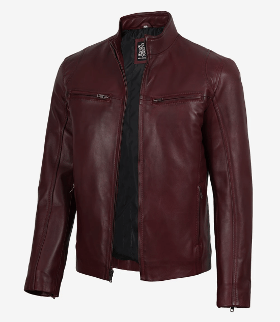 Men's Cafe Racer Burgundy Wax Leather Jacket - Moto Style