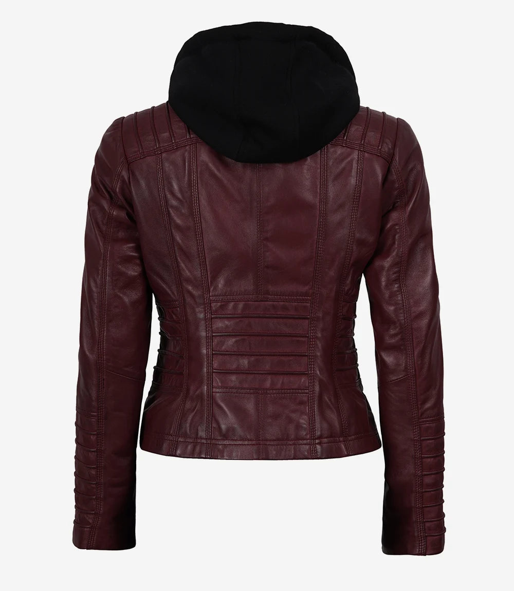 Burgundy Wax Real Leather Jacket - Removable Hood