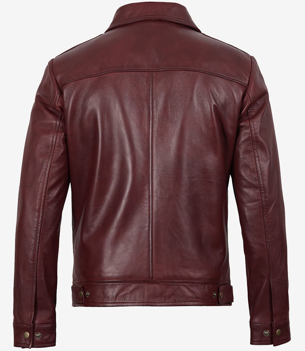 Arya Men's Burgundy Leather Harrington Jacket — Waxed