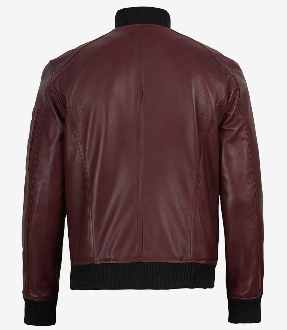 Men's Burgundy Lambskin Leather Flight Jacket - Bomber Style