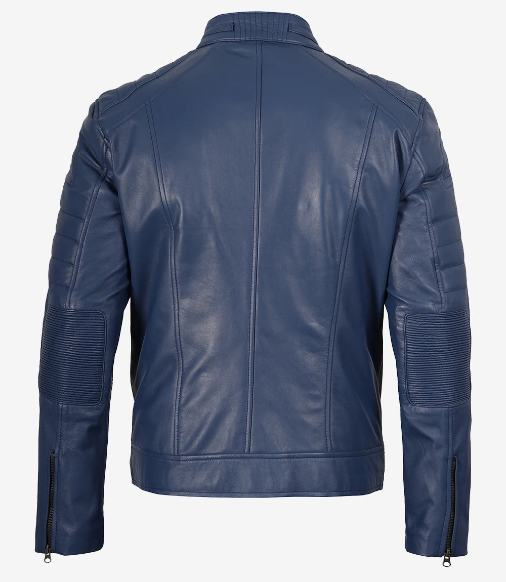 Arya Men Cafe Racer Blue Real Leather Jacket