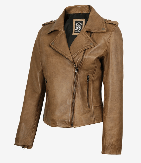 Women's Camel Real Leather Jacket | Biker Style