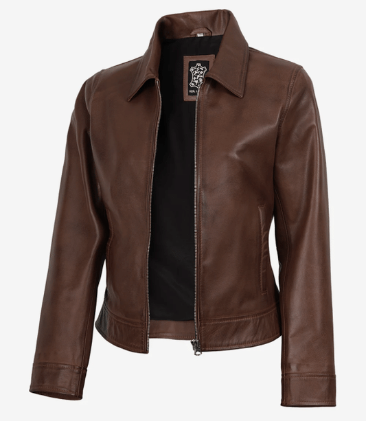 Women's Cognac Wax Harrington Leather Jacket