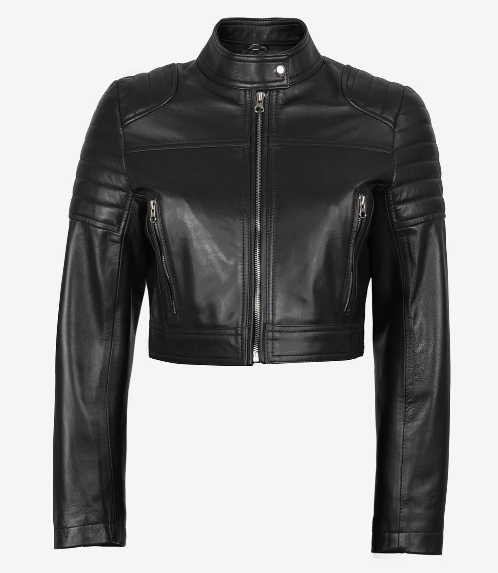 Black Cropped Leather Jacket Womens