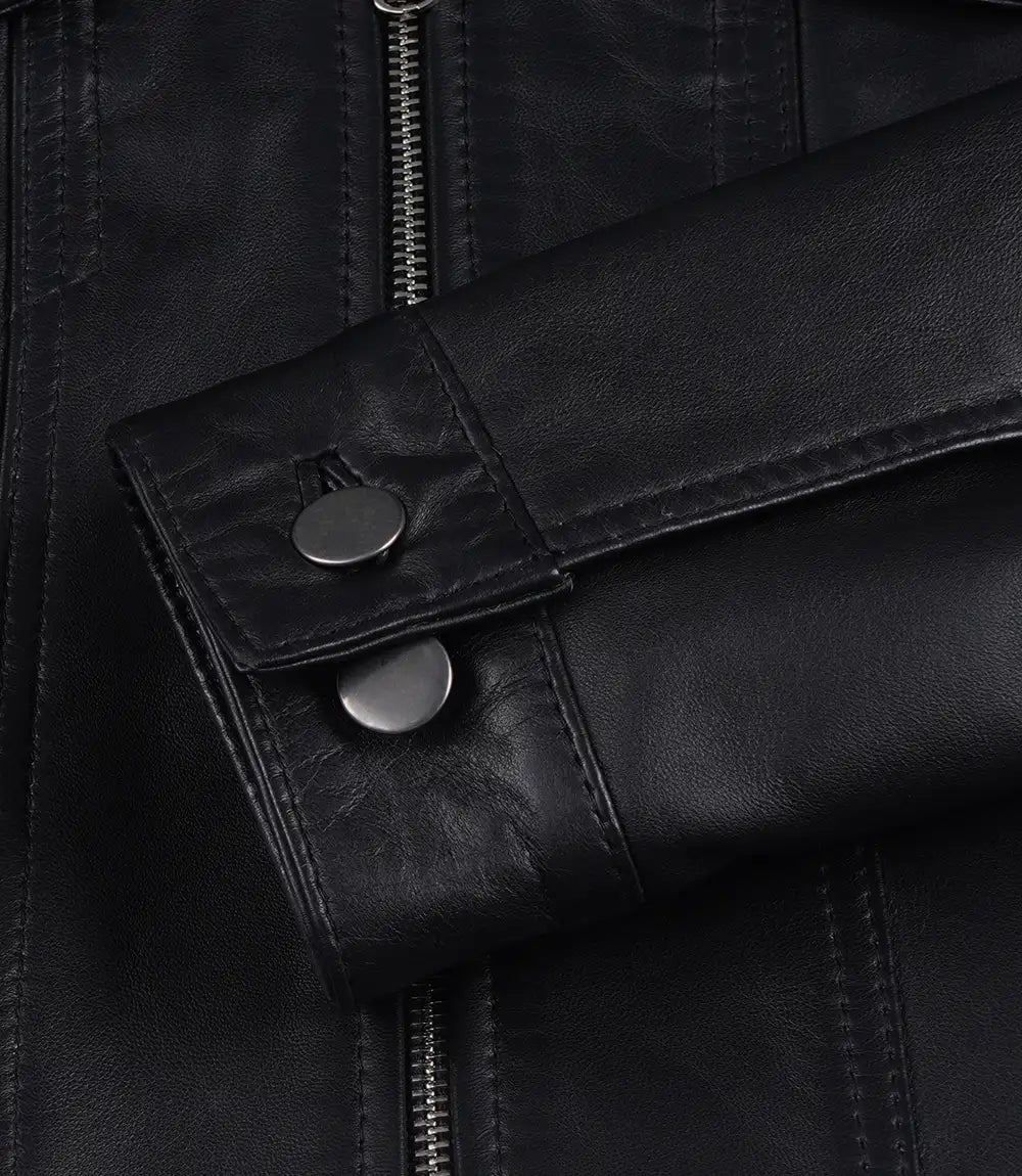 Women's Black Lambskin Leather Cropped Harrington Jacket