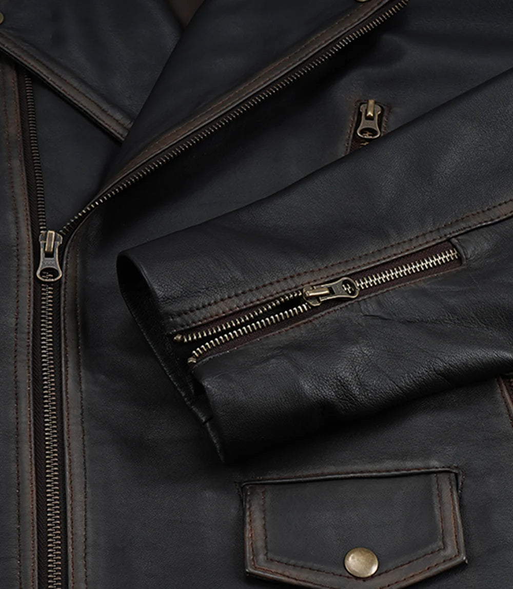 Men's Dark Brown Vintage Asymmetrical Leather Biker Jacket