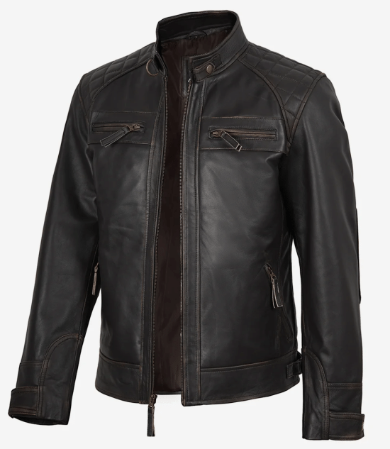Tall Quilted Rub-Off Brown Leather Jacket