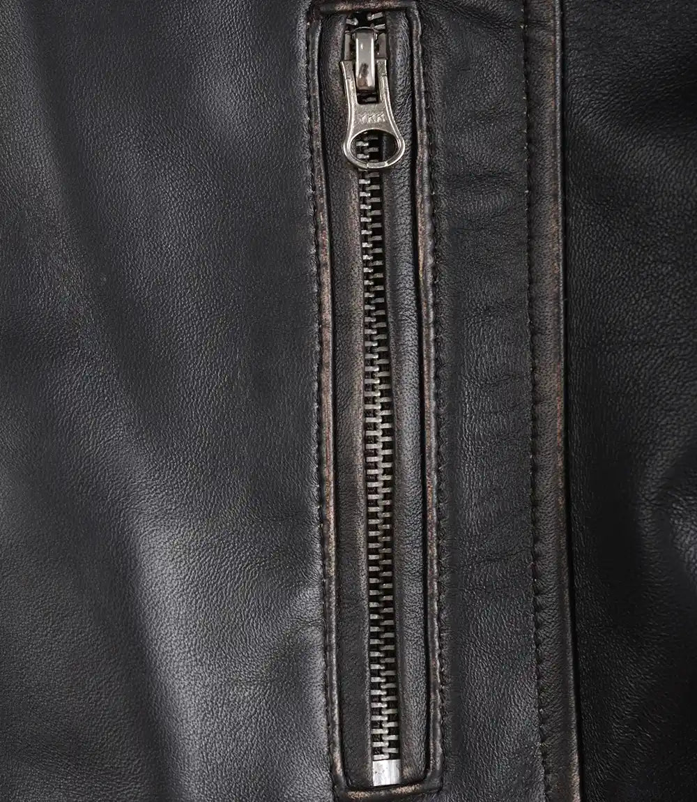 Women's Dark Brown Rub Off Cafe Racer Leather Jacket