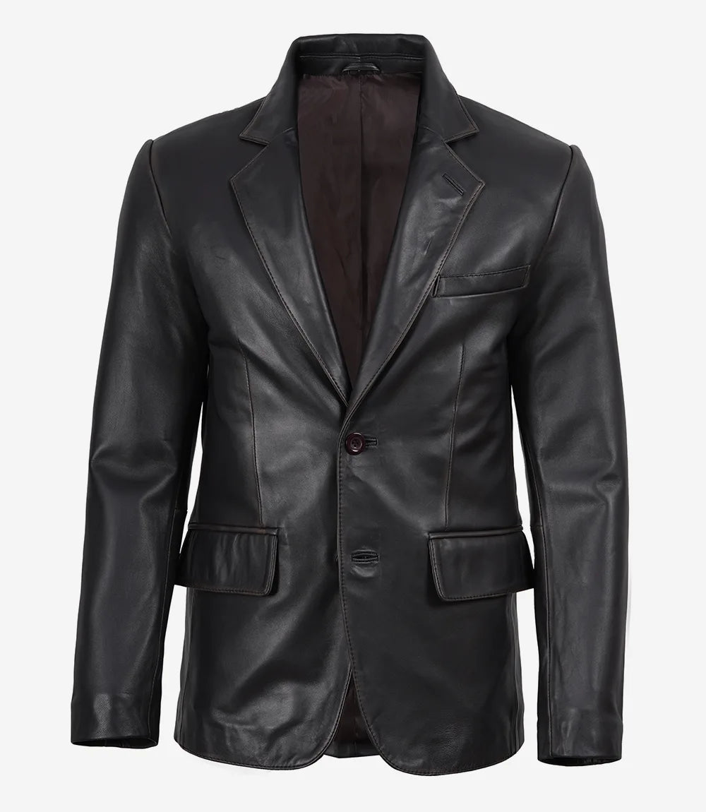 Men's Vintage Dark Brown Rub-Off Real Leather Blazer