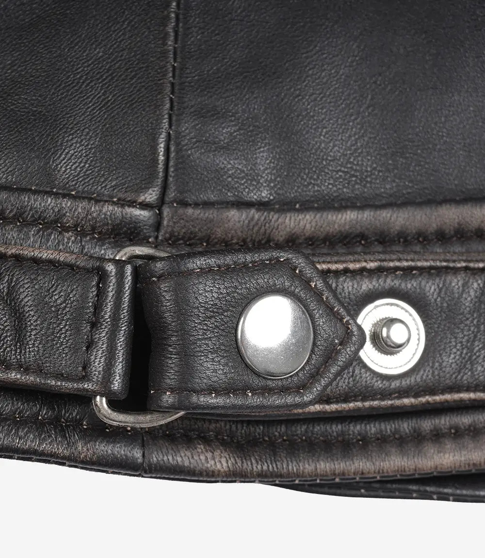 Women's Rub Off Dark Brown Quilted Leather Cafe Racer Jacket