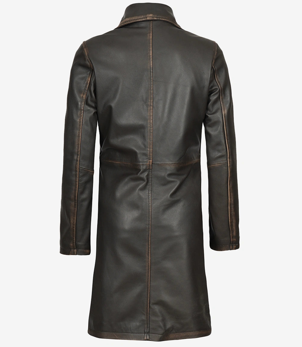Women's Rub Off Dark Brown Leather Coat