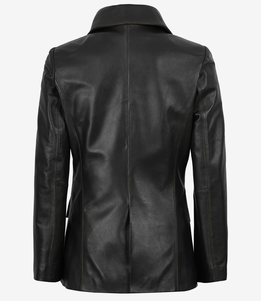 Women's Dark Brown Wax Lambskin Leather Blazer – Two Buttons