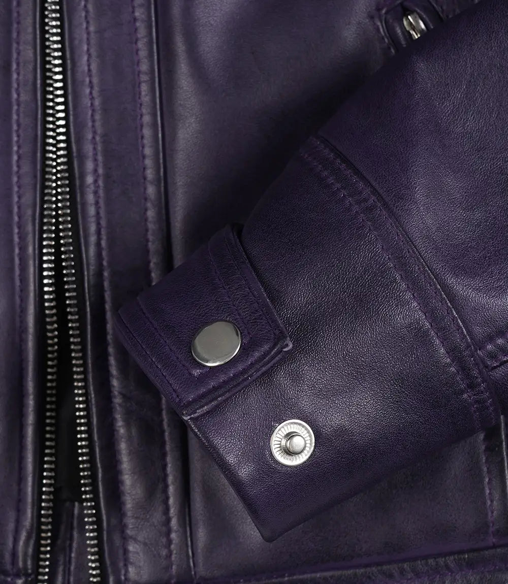 Women Purple Quilted Leather Cafe Racer Jacket