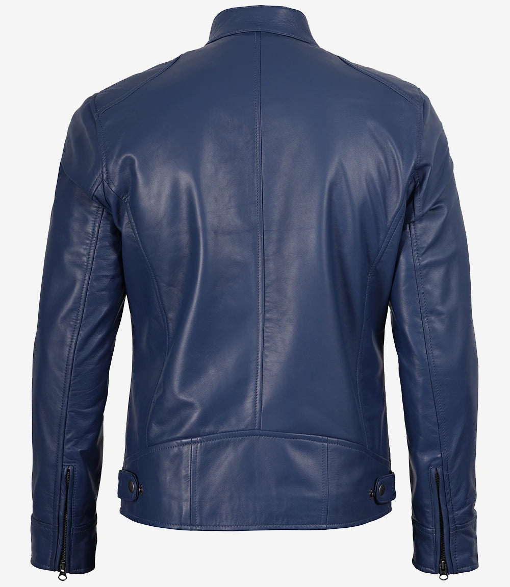 Men's Dodge Blue Cafe Racer Leather Jacket