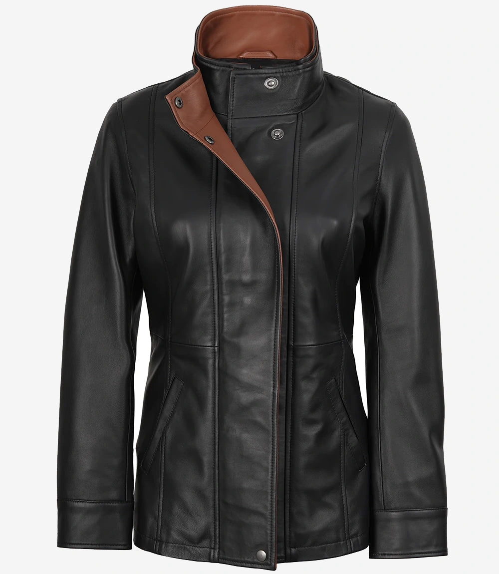 Women's Wide Lapel Black Leather Jacket