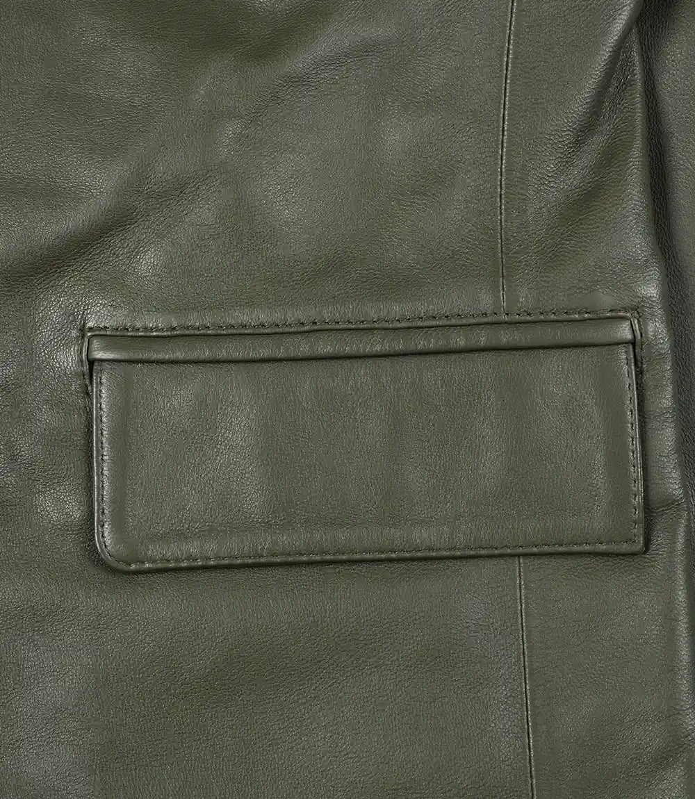 Men's Dark Green Blazer Real Leather Jacket